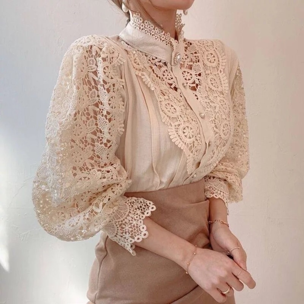 Lace blouse floral womens clothing long sleeve - Picture 6 of 14